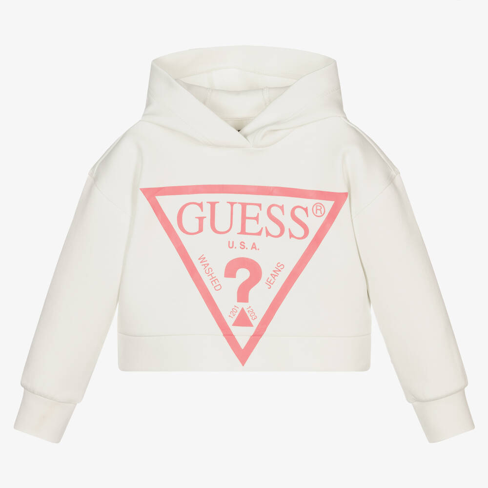 Guess - Ivory Cotton Logo Hoodie | Childrensalon