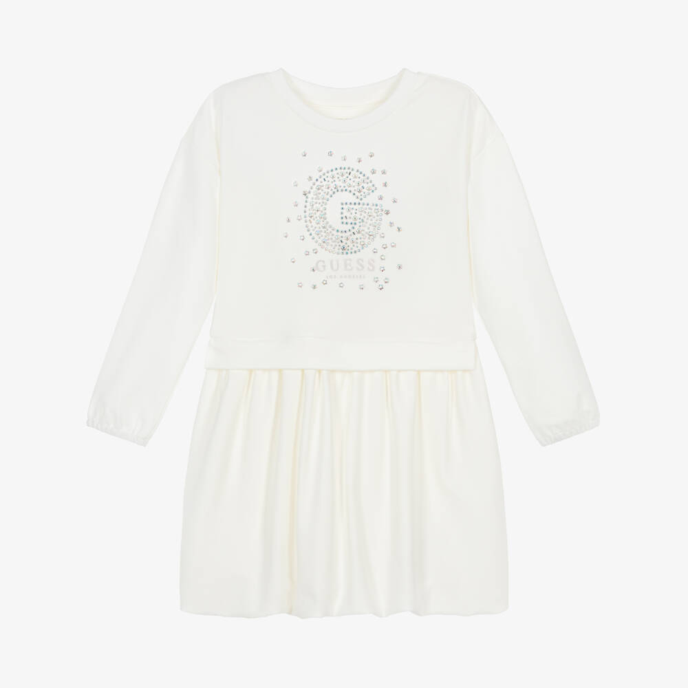 Guess-Ivory Diamante Logo Dress | Childrensalon Outlet