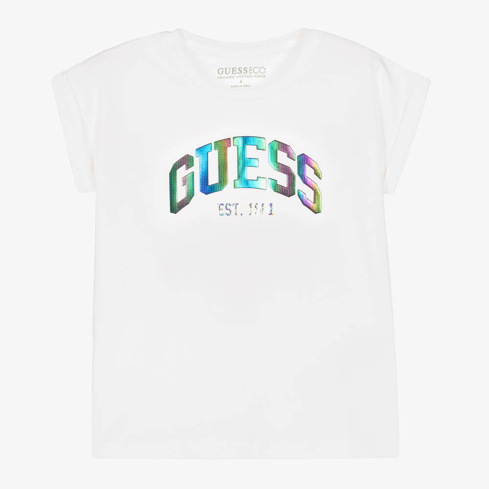 Guess - تيشيرت قطن جيرسي لون عاجي للبنات | Childrensalon