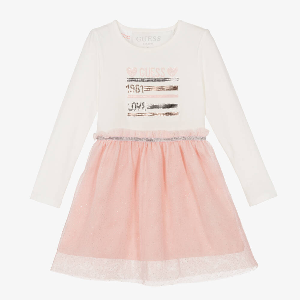 Guess - Robe ivoire et rose en tulle | Childrensalon