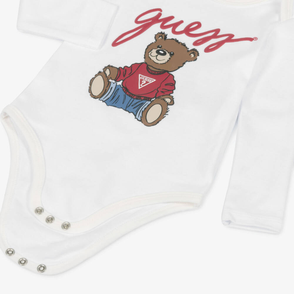 Guess-Ivory Velour Baby Tracksuit Set with Teddy Bear Motif | Childrensalon Outlet