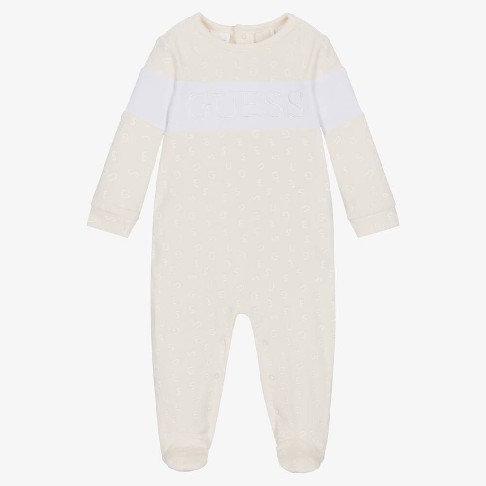 Guess - Ivory Velour Babygrow | Childrensalon