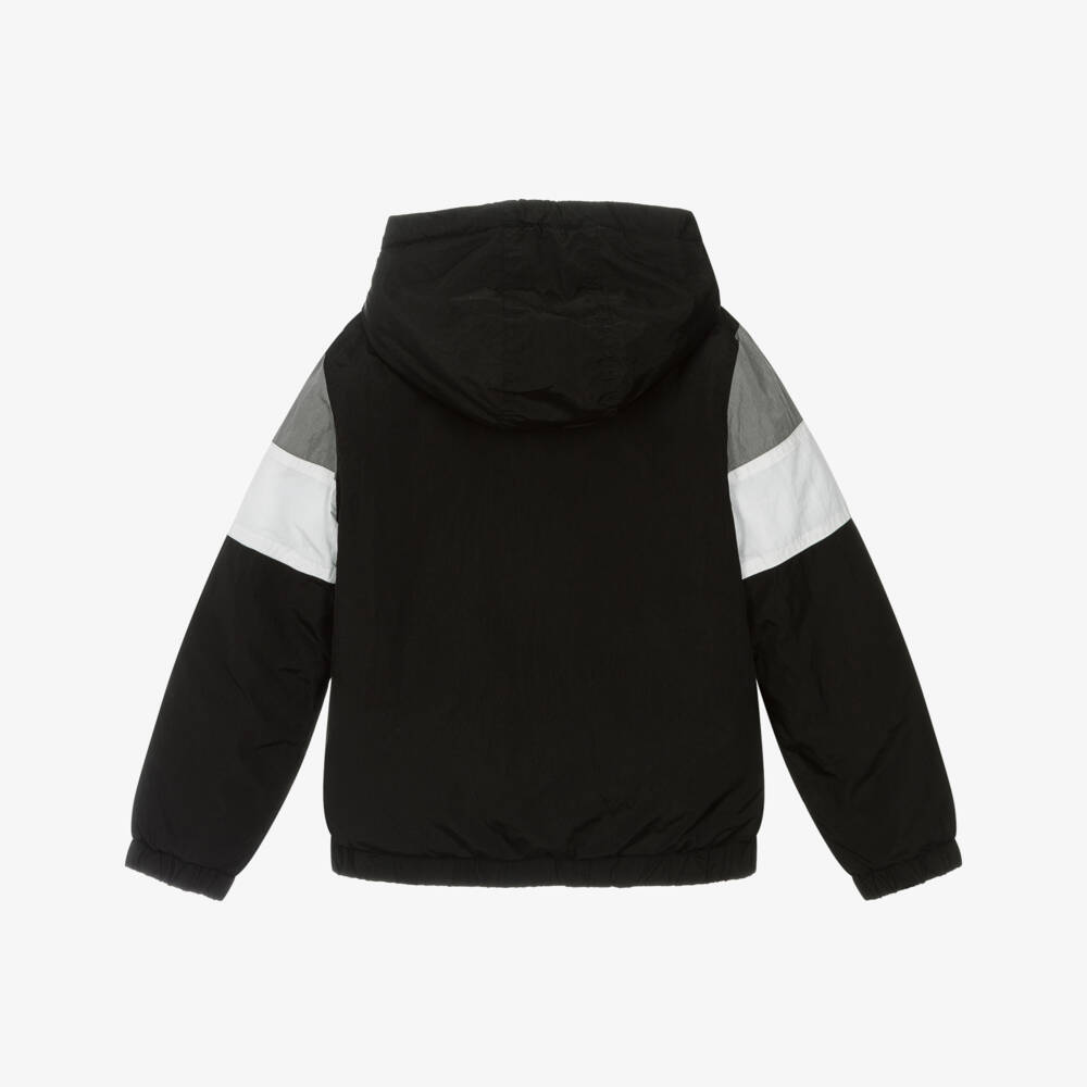 Guess-Junior Boys Black Colourblock Hooded Jacket | Childrensalon Outlet