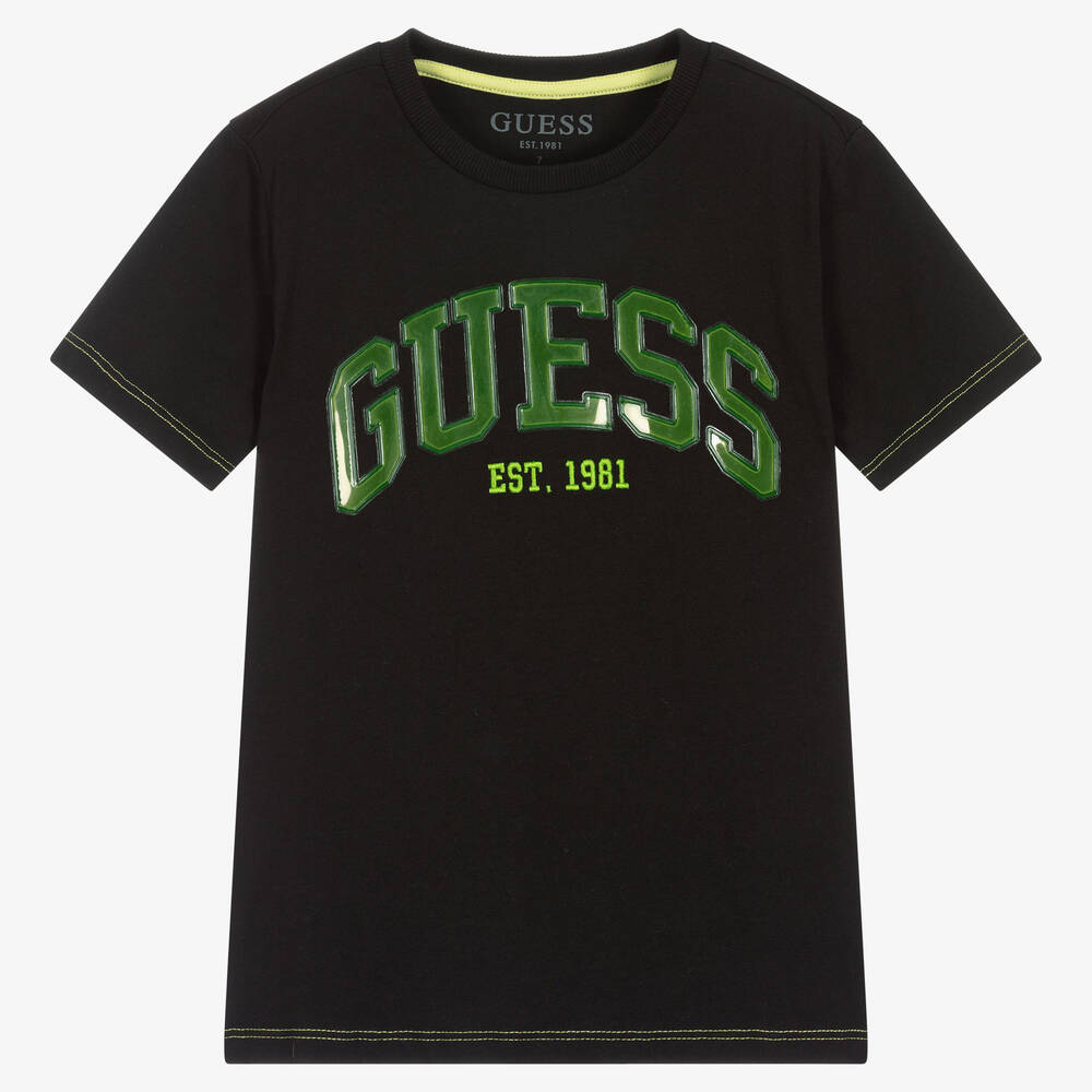 Guess - Junior Boys Black Cotton Logo T-Shirt | Childrensalon