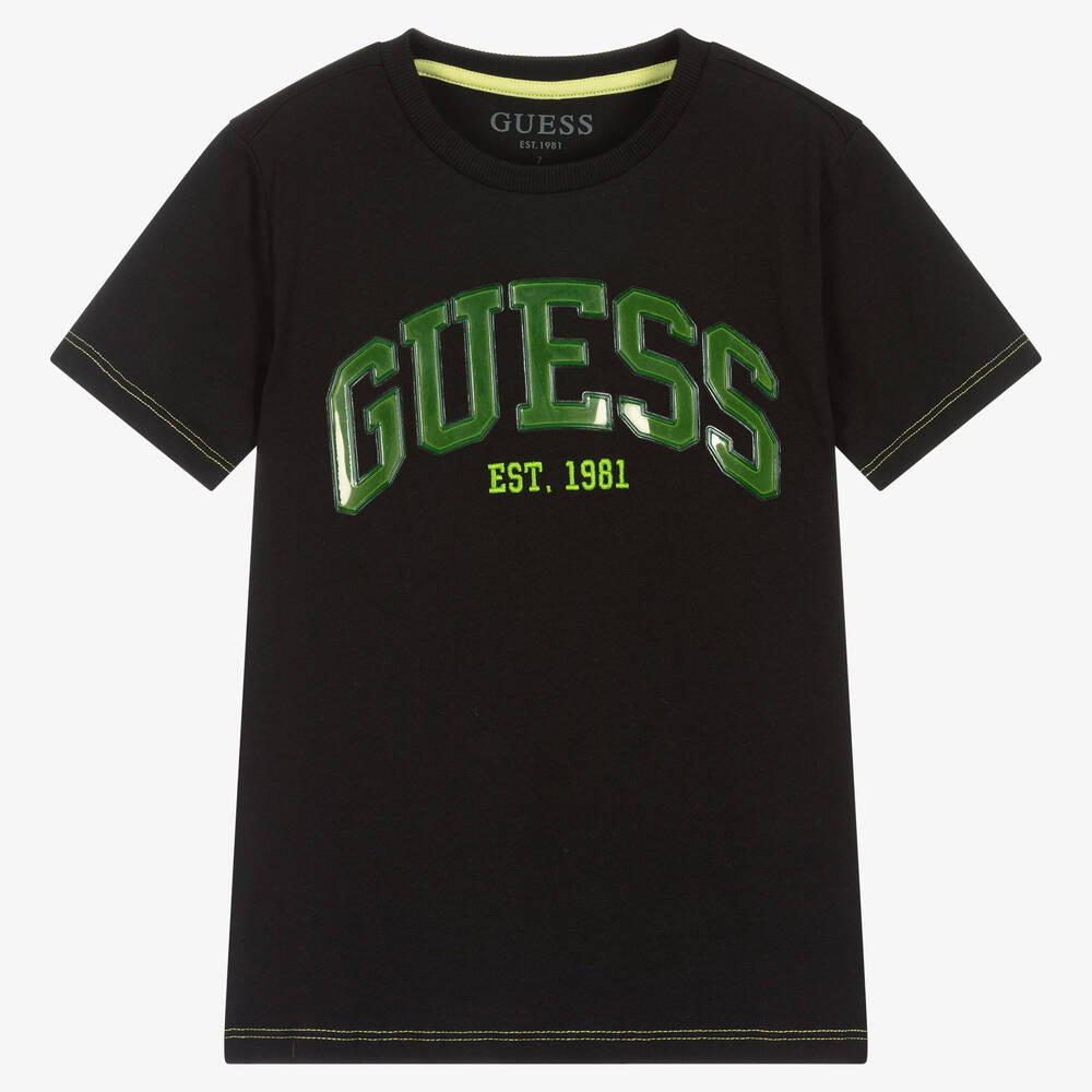 Guess-Junior Boys Black Cotton Logo T-Shirt | Childrensalon Outlet