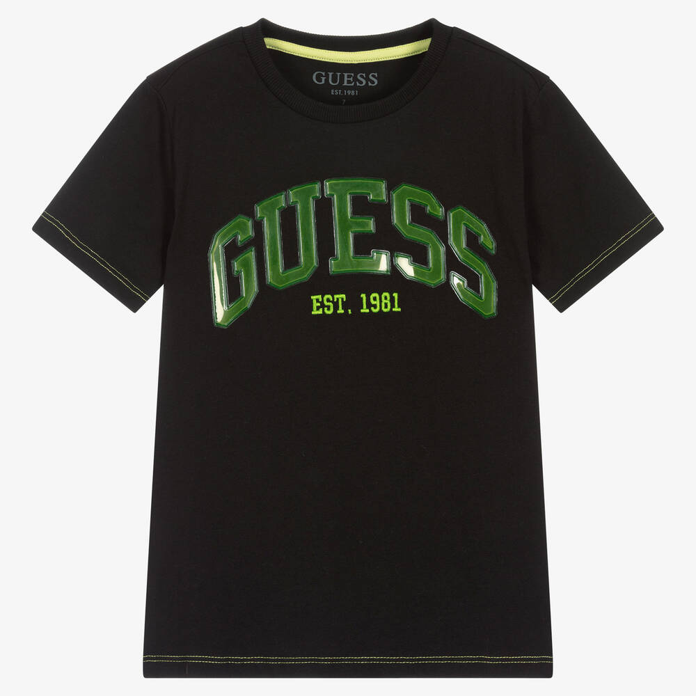 Guess - T-shirt noir en coton garçon junior | Childrensalon