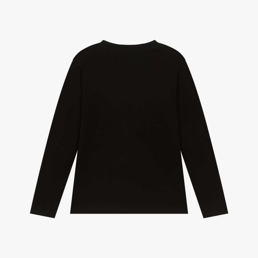 Guess-Junior Boys Black Cotton Triangle Logo Long-Sleeved Top | Childrensalon Outlet
