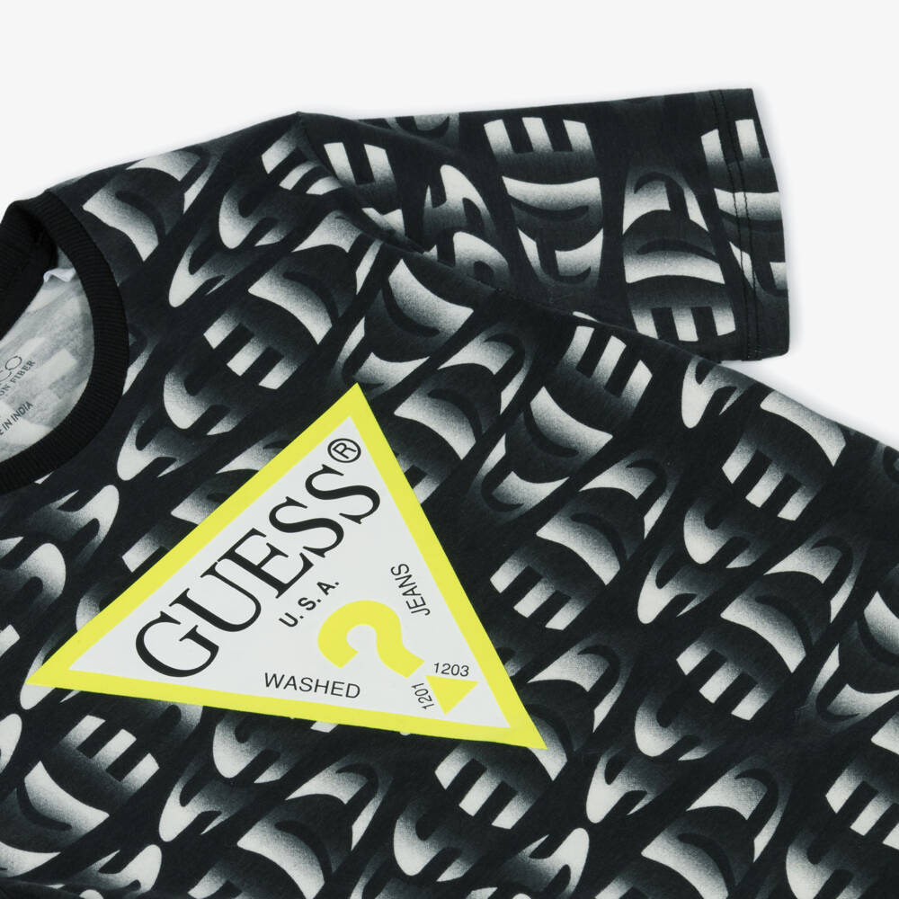 Guess-Junior Boys Black Gradient Logo Organic Cotton T-Shirt | Childrensalon Outlet