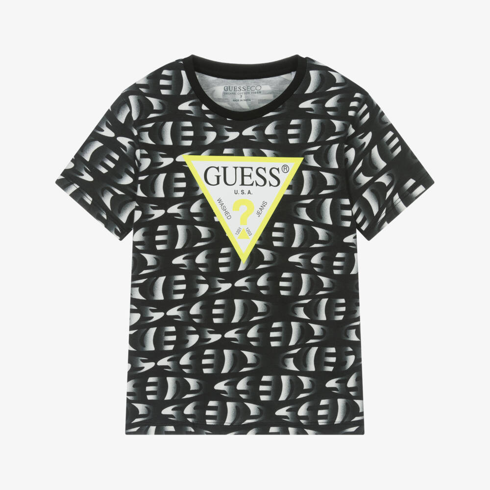 Guess-Junior Boys Black Gradient Logo Organic Cotton T-Shirt | Childrensalon Outlet
