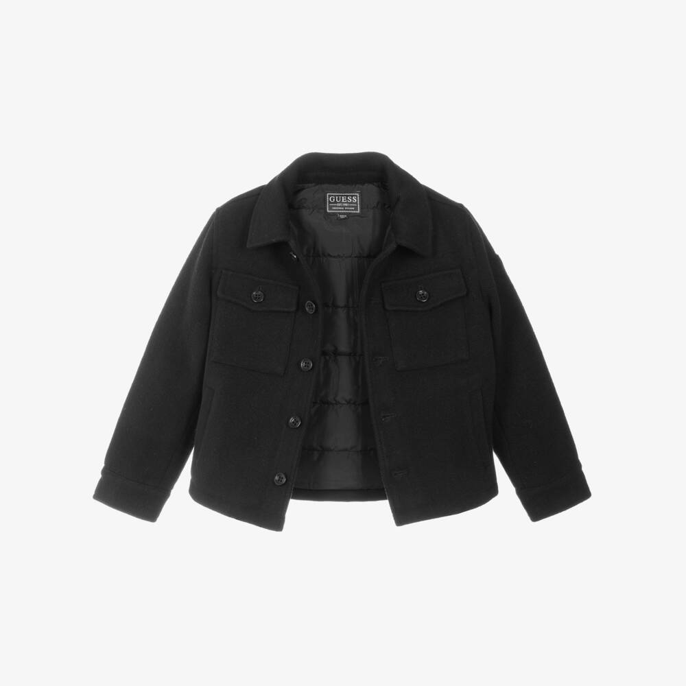 Guess-Junior Boys Black Padded Shacket | Childrensalon Outlet