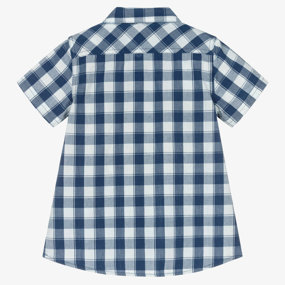 Guess-Junior Boys Blue Check Cotton Shirt | Childrensalon Outlet