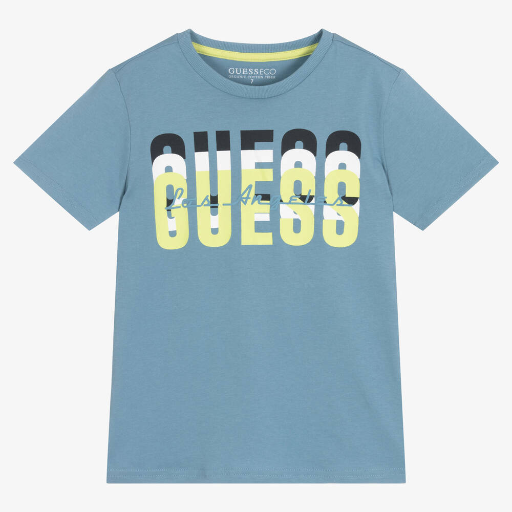 Guess - Junior Boys Blue Cotton Logo T-Shirt | Childrensalon