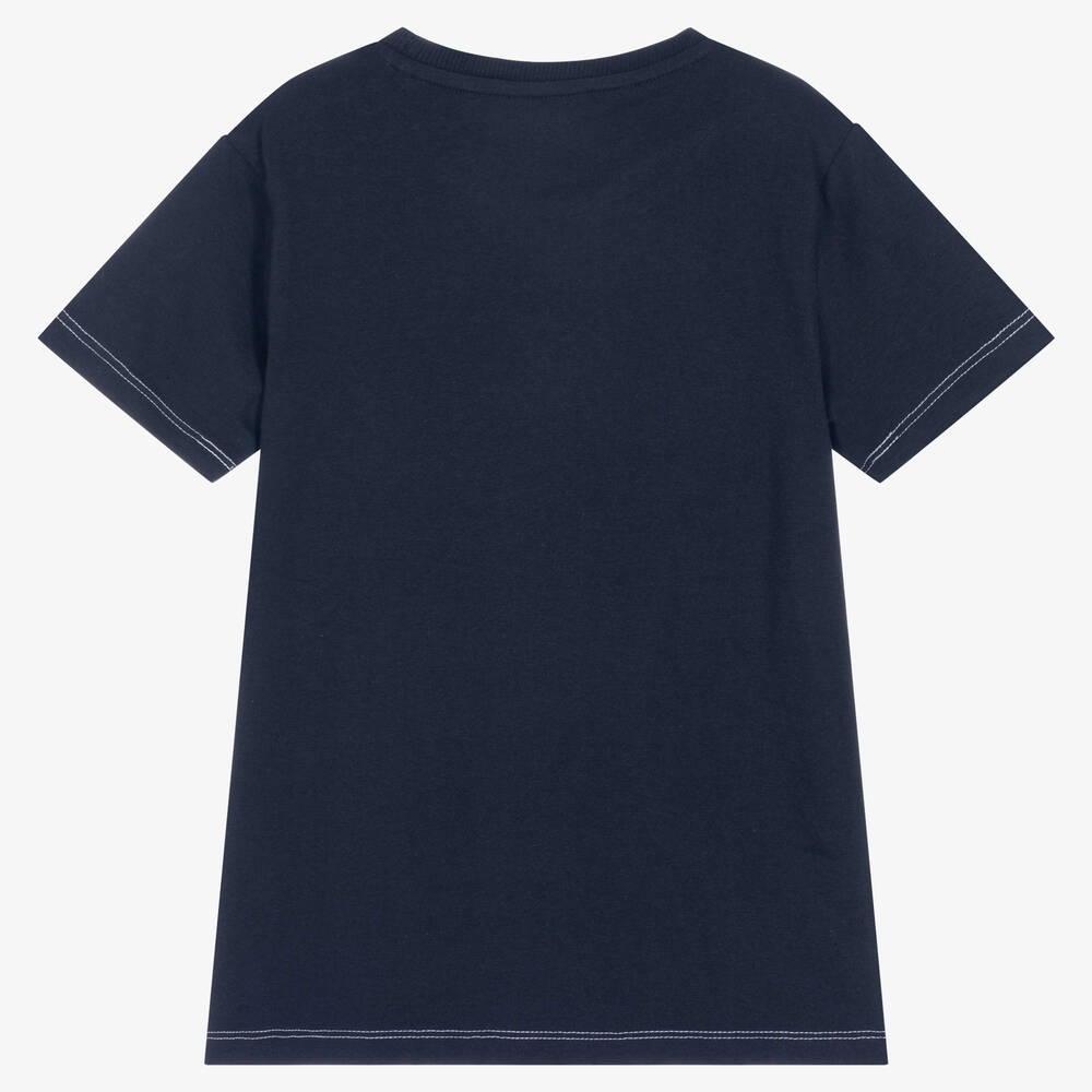 Guess-Junior Boys Blue Cotton Logo T-Shirt | Childrensalon Outlet