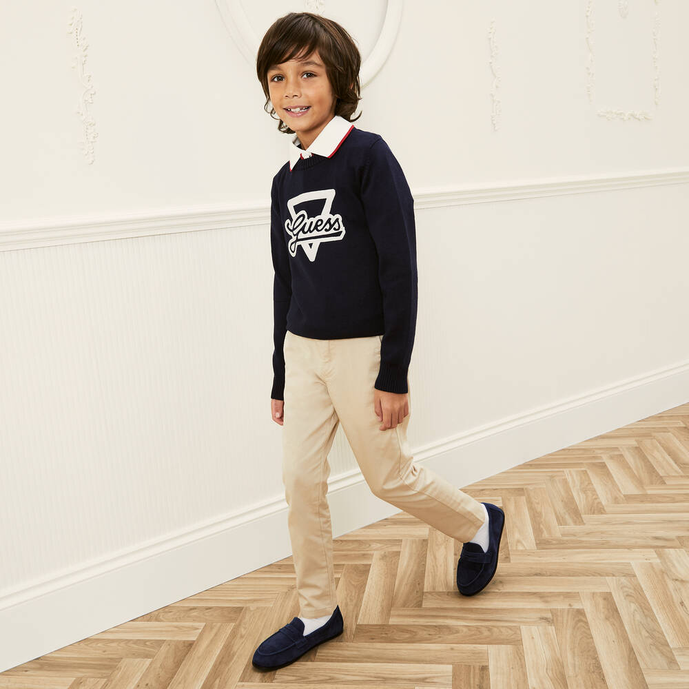 Guess Pull bleu en coton et modal garcon Childrensalon Outlet