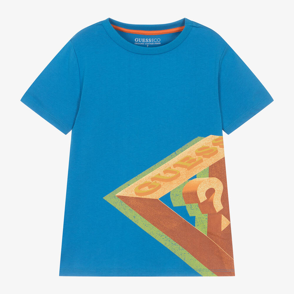 Guess Junior Boys Blue Cotton T Shirt Childrensalon Outlet