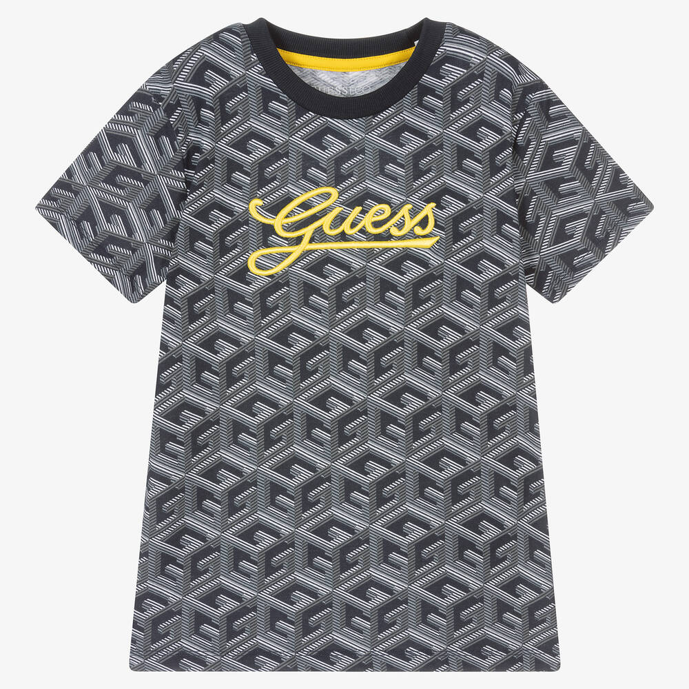 Guess - Junior Boys Blue Geometric Print T-Shirt | Childrensalon