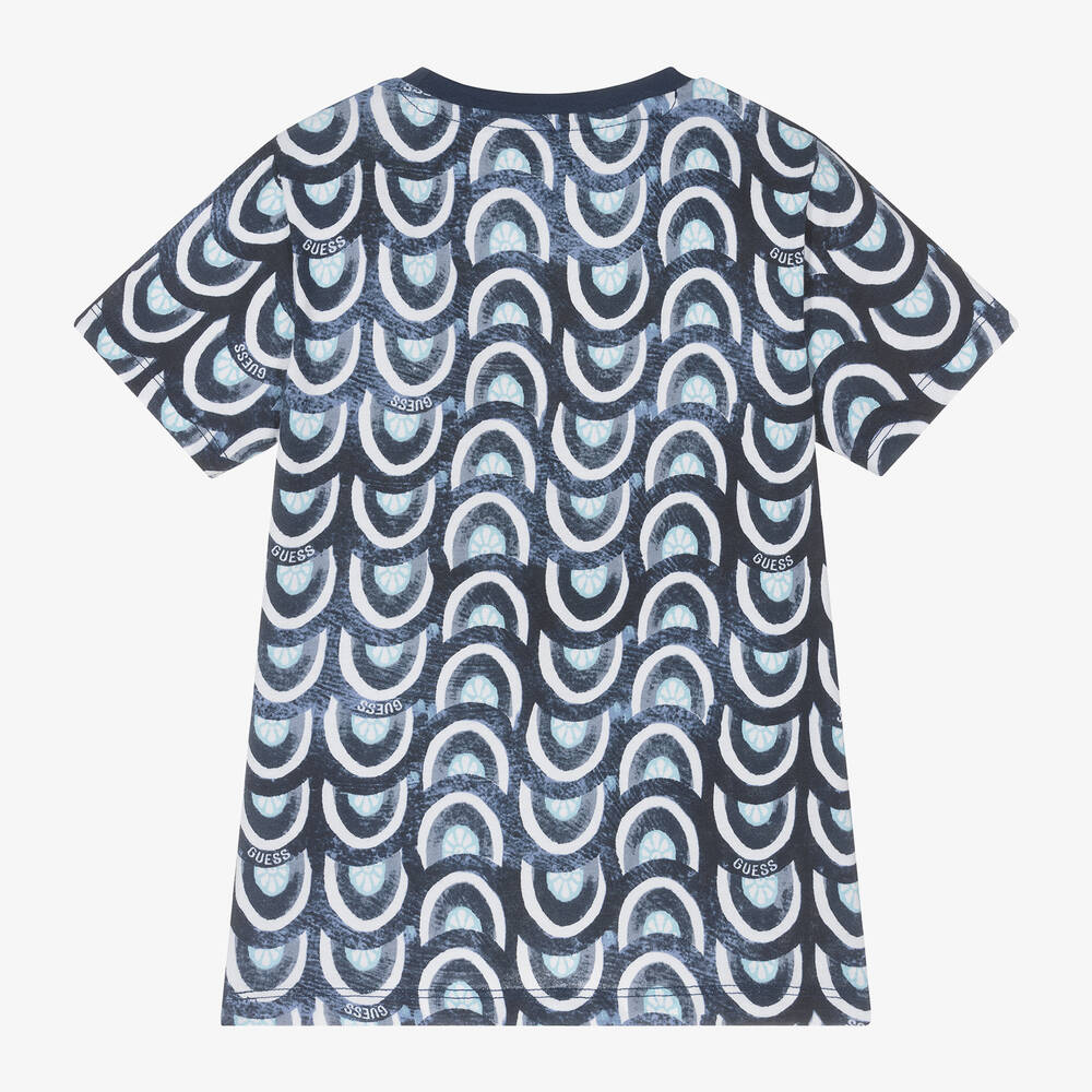 Guess-Junior Boys Blue Graphic Cotton T-Shirt | Childrensalon Outlet