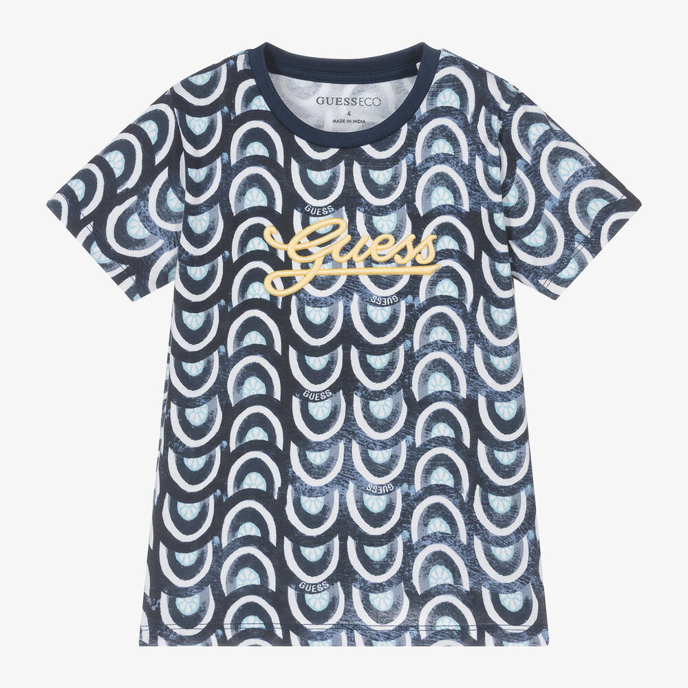 Guess-Синяя хлопковая футболка с графикой для мальчиков | Childrensalon Outlet