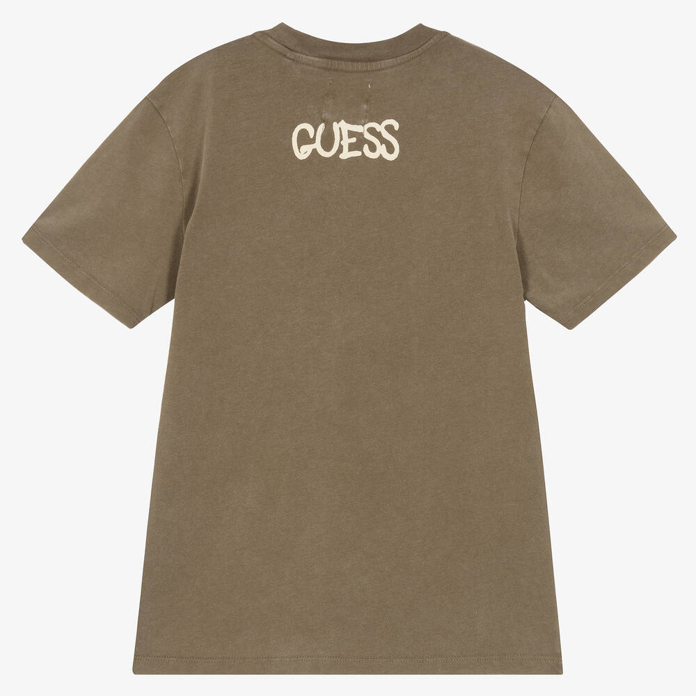 Guess Junior Boys Green Cotton Banksy T Shirt Childrensalon Outlet
