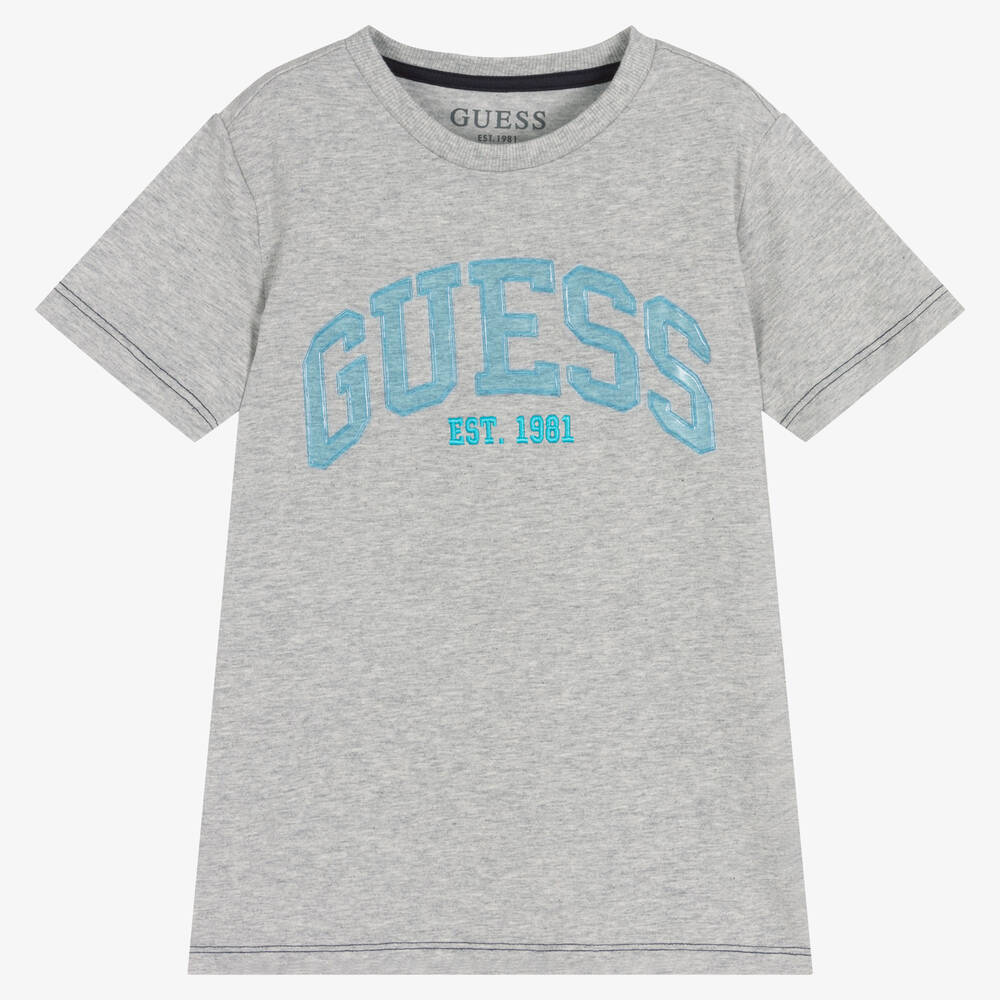 Guess - Junior Boys Grey Cotton Logo T-Shirt | Childrensalon