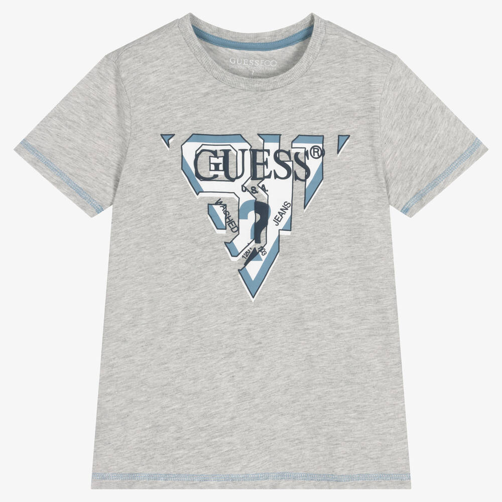 Guess - تيشيرت قطن جيرسي لون رمادي للأولاد | Childrensalon