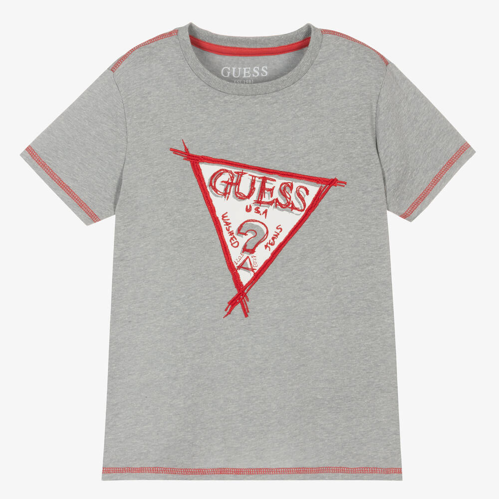 Guess - Junior Boys Grey Logo T-Shirt | Childrensalon