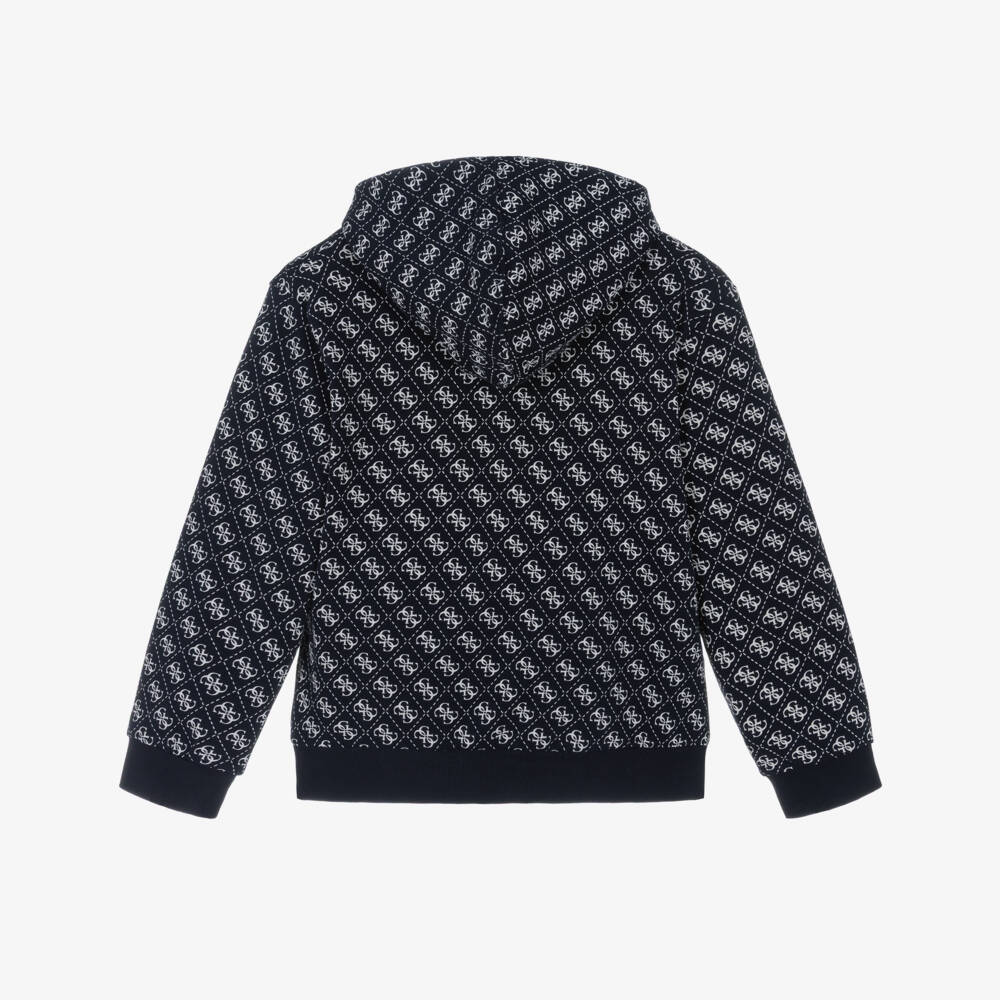 Guess-Junior Boys Navy Blue Cotton 4G Logo Hoodie | Childrensalon Outlet