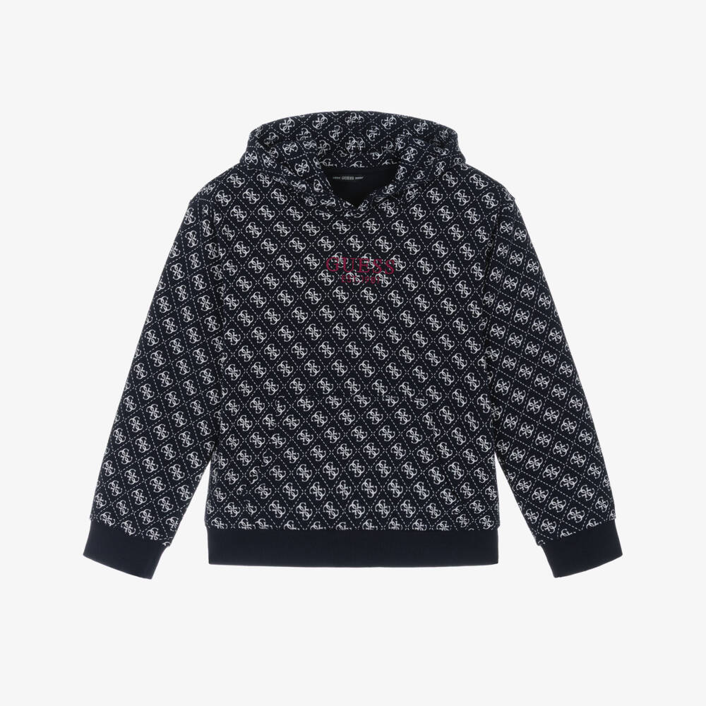 Guess-Junior Boys Navy Blue Cotton 4G Logo Hoodie | Childrensalon Outlet