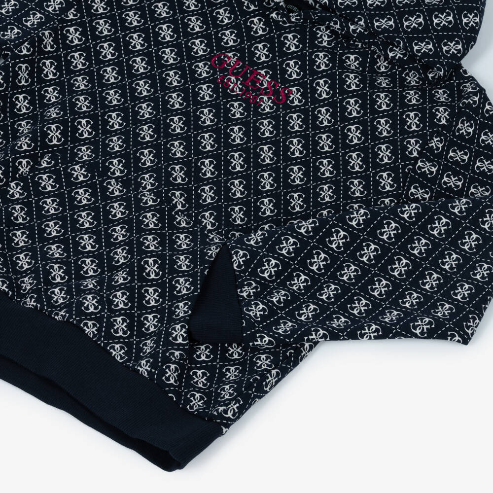 Guess-Junior Boys Navy Blue Cotton 4G Logo Hoodie | Childrensalon Outlet