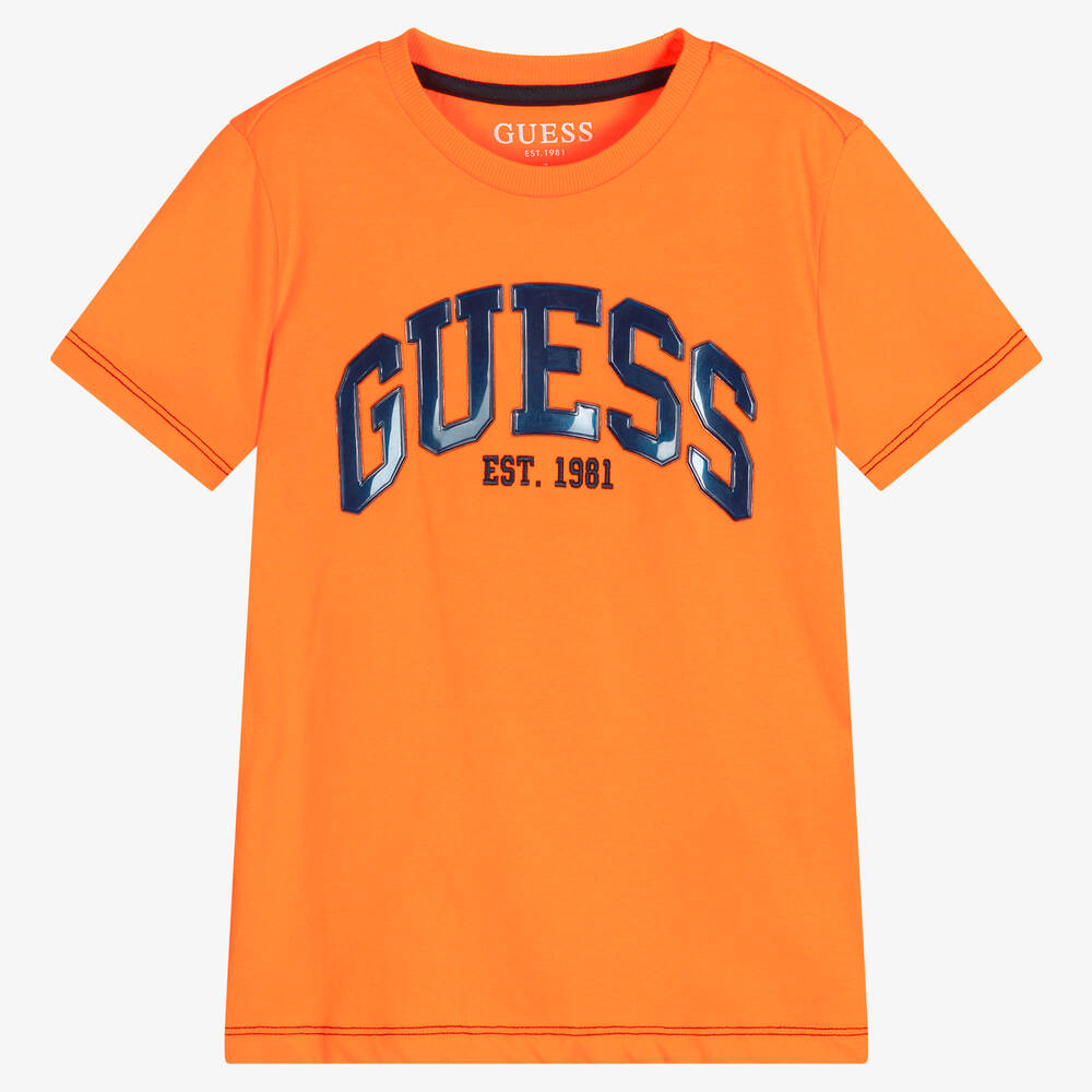 Guess - Junior Boys Orange Cotton Logo T-Shirt | Childrensalon