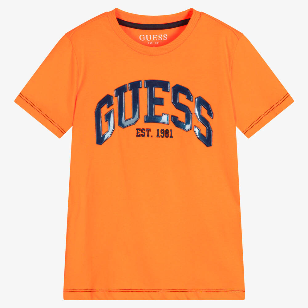 Guess - تيشيرت قطن لون برتقالي للأولاد | Childrensalon