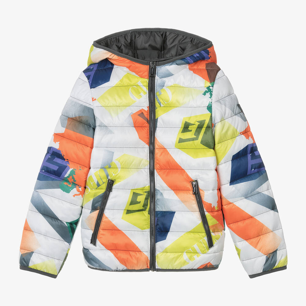 Guess-Junior Boys Orange & Green Puffer Jacket | Childrensalon Outlet
