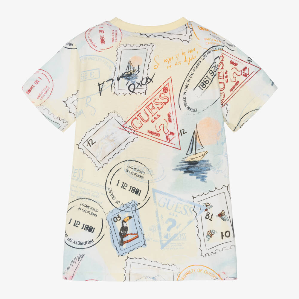 GUESS Junior Boys Pastel Yellow Graphic Cotton T Shirt