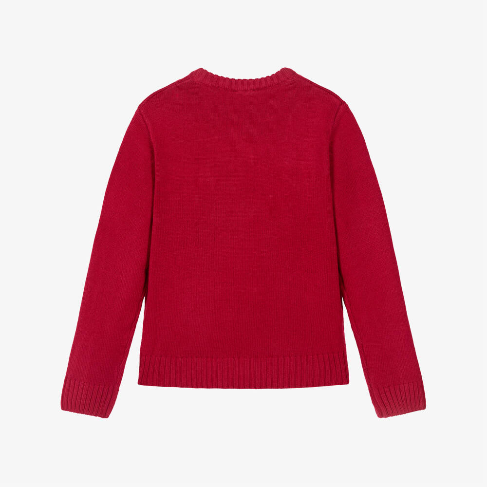 Guess-Junior Boys Red Knitted Sweater with Embroidered Logo | Childrensalon Outlet