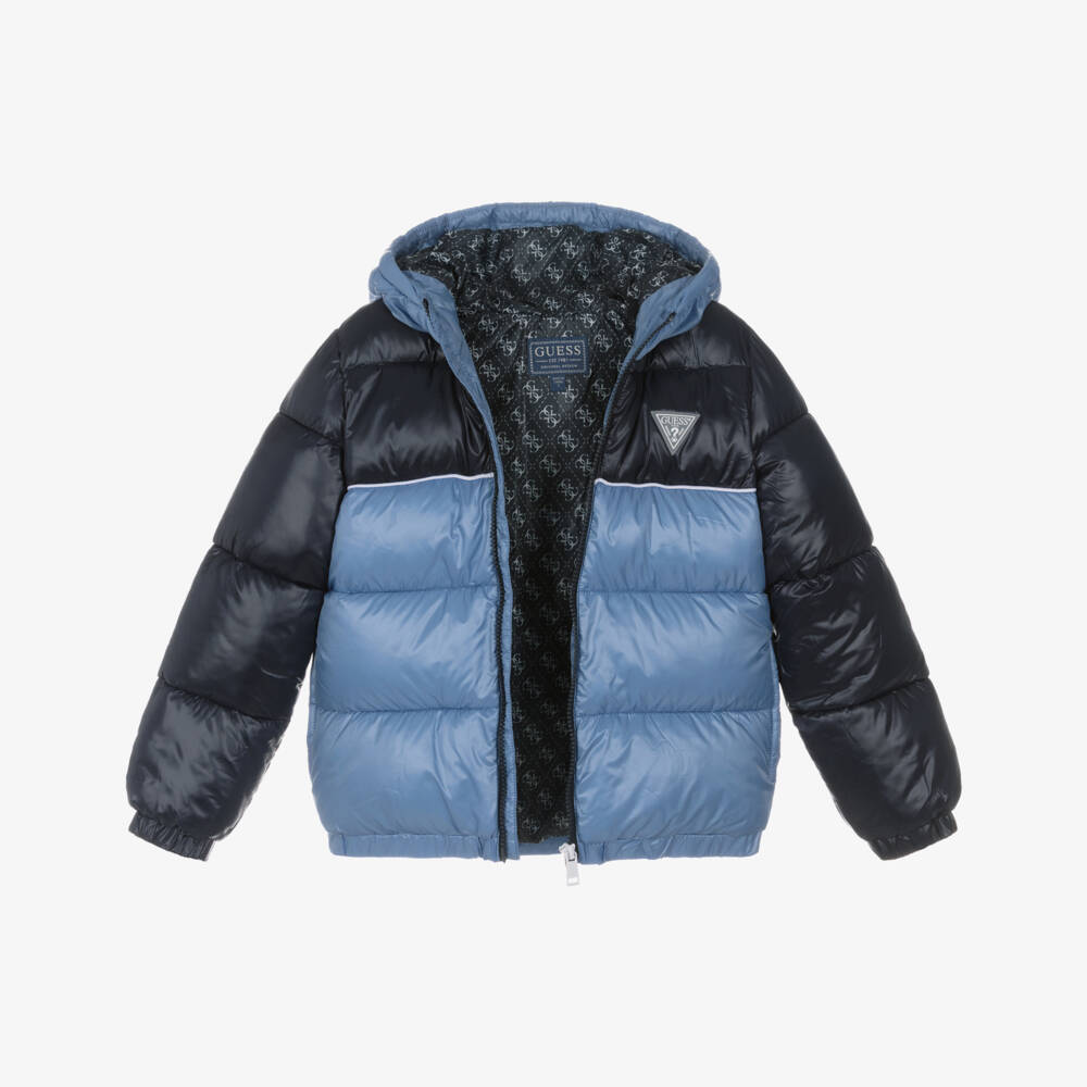Guess-Junior Boys Two-Tone Blue Zip-Up Puffer Jacket | Childrensalon Outlet