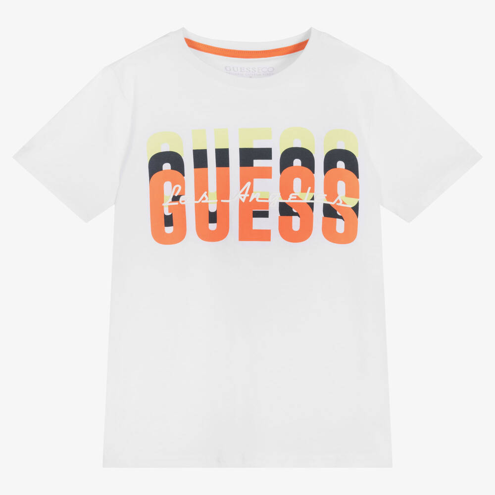 Guess - Junior Boys White Cotton Logo T-Shirt | Childrensalon