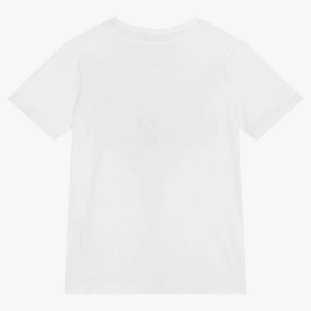 Guess-Junior Boys White Cotton Logo T-Shirt | Childrensalon Outlet