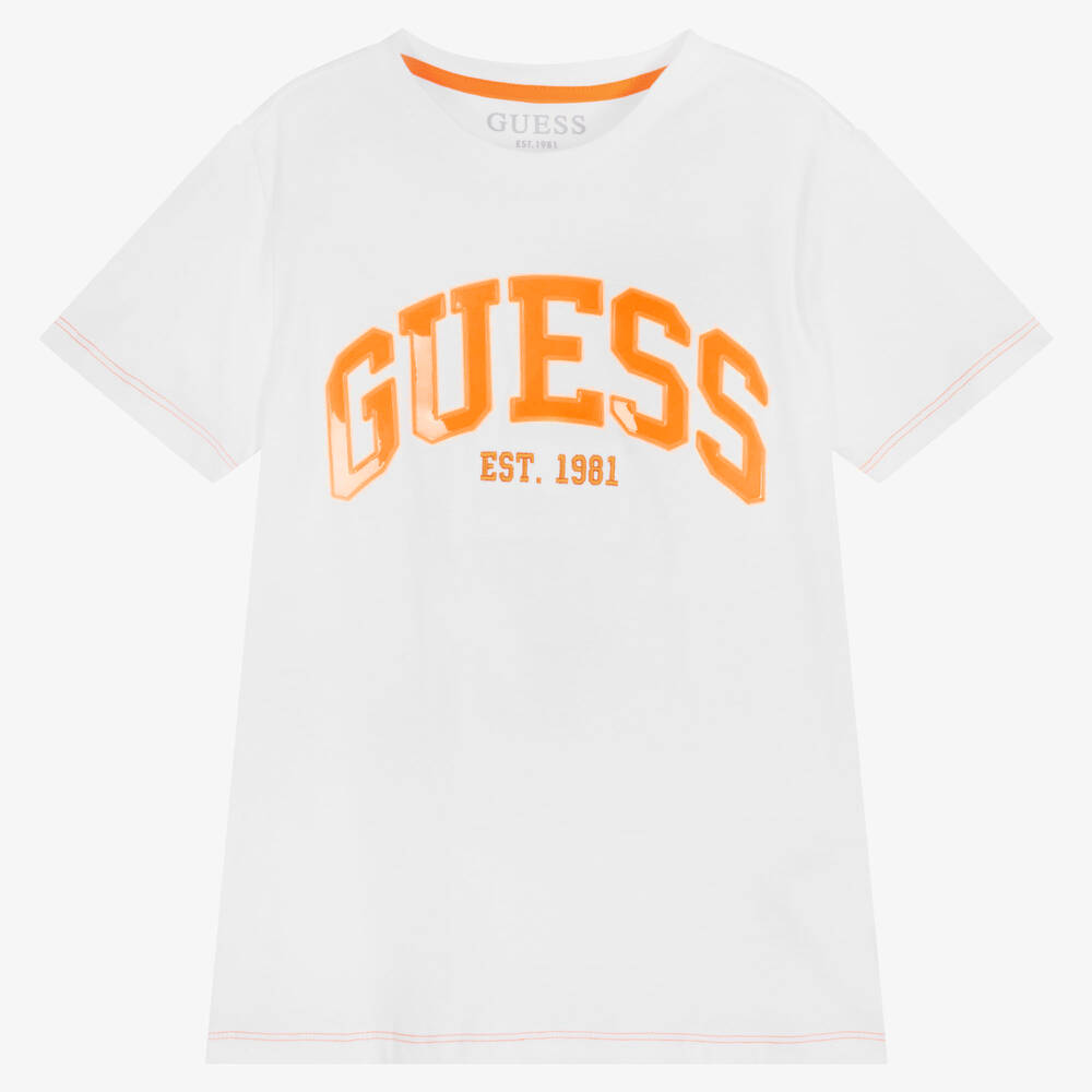 Guess - Junior Boys White Cotton Logo T-Shirt | Childrensalon