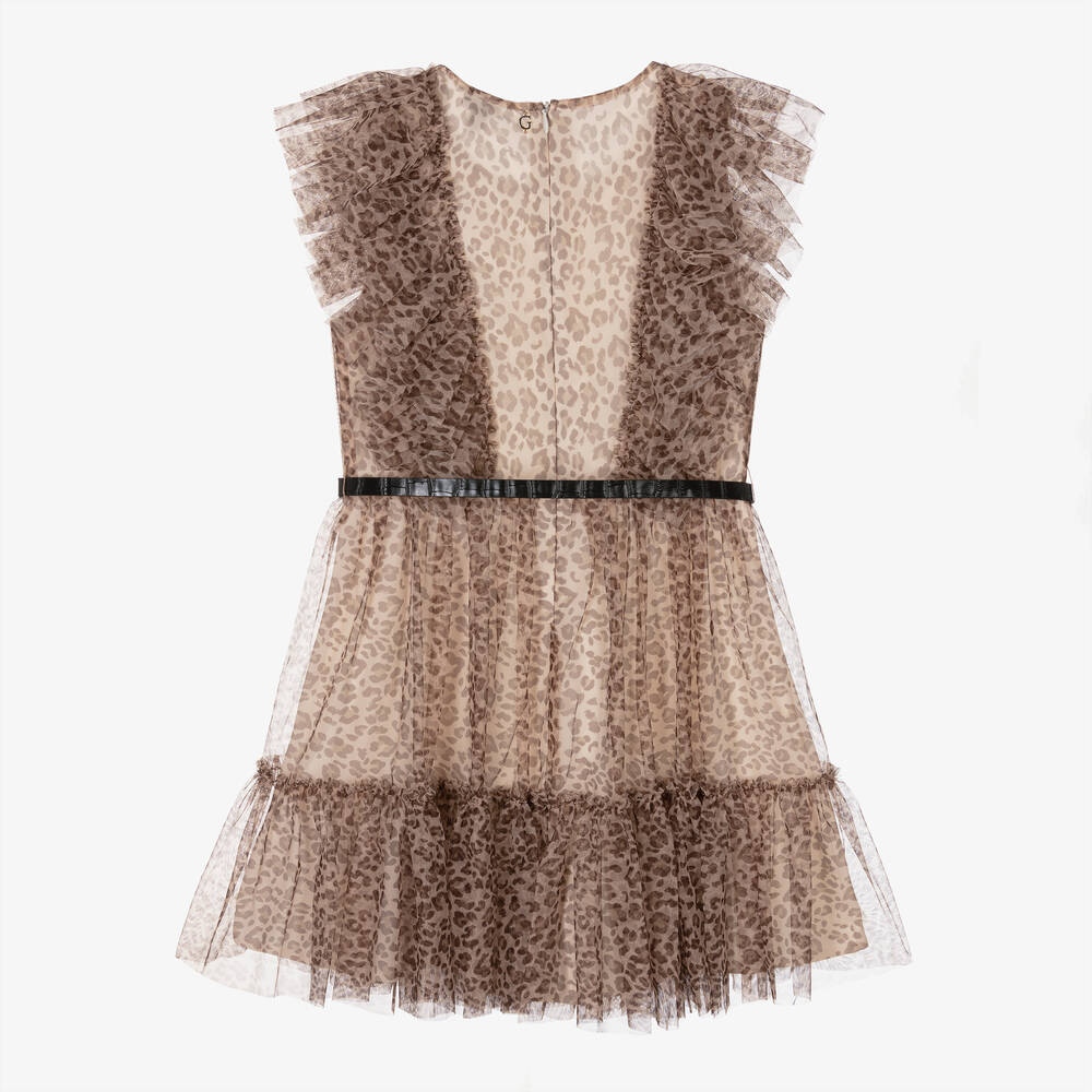 Guess-Junior Girls Beige & Brown Leopard Tulle Dress | Childrensalon Outlet