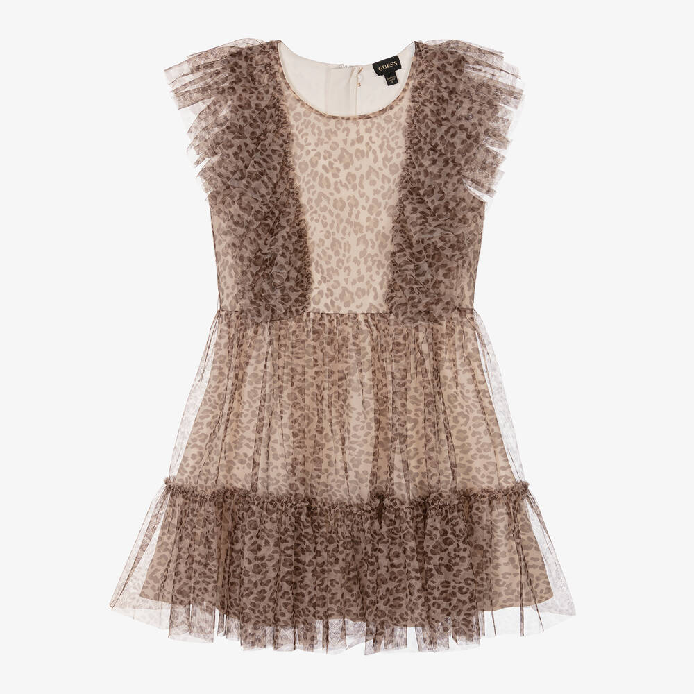 Guess-Junior Girls Beige & Brown Leopard Tulle Dress | Childrensalon Outlet