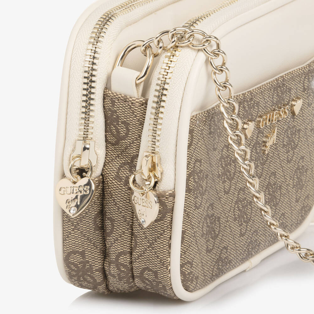 Guess-Junior Girls Beige Faux Leather 4G Logo Handbag (18cm) | Childrensalon Outlet
