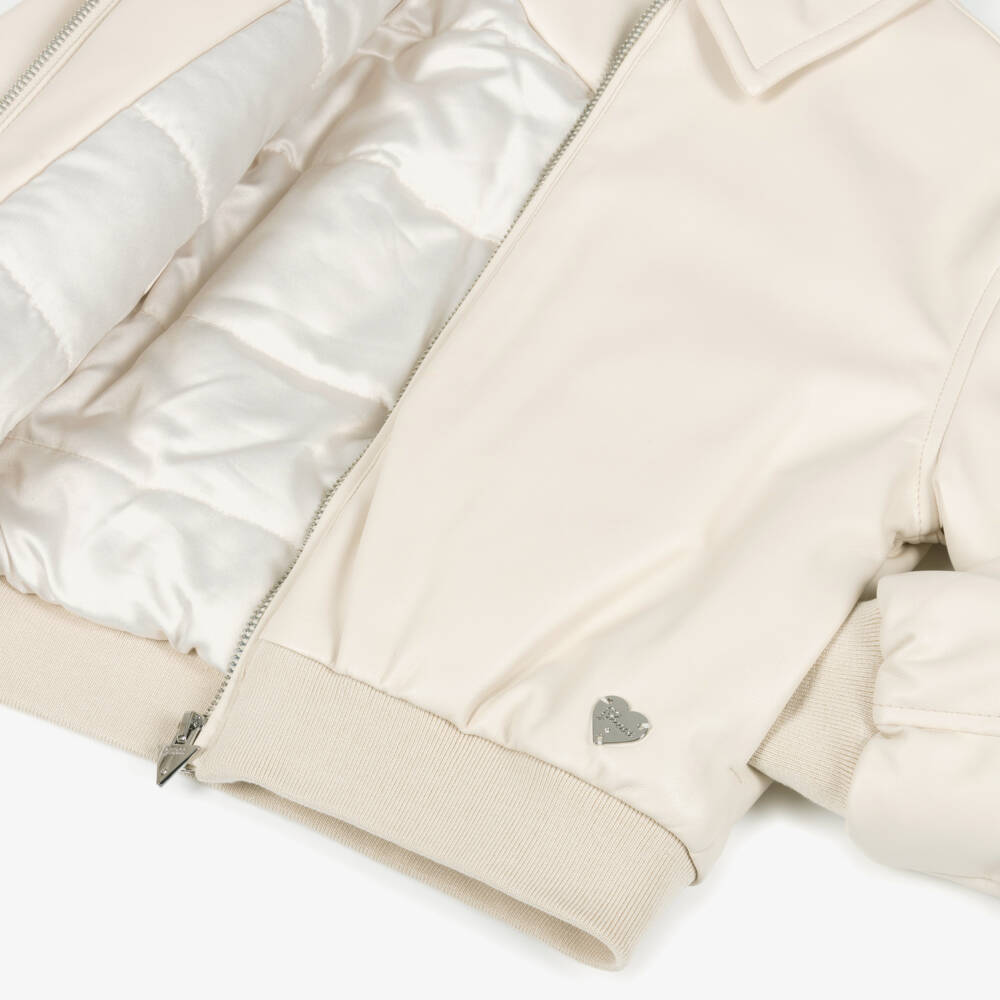 Guess-Junior Girls Beige Faux Leather Bomber Jacket | Childrensalon Outlet