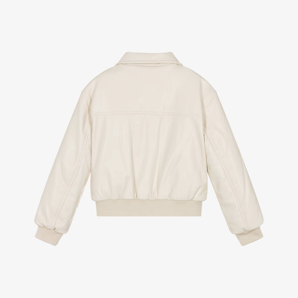 Guess-Junior Girls Beige Faux Leather Bomber Jacket | Childrensalon Outlet