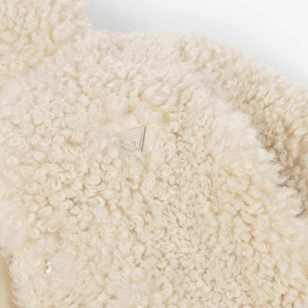 Guess-Junior Girls Beige Fluffy Fleece Hooded Coat | Childrensalon Outlet