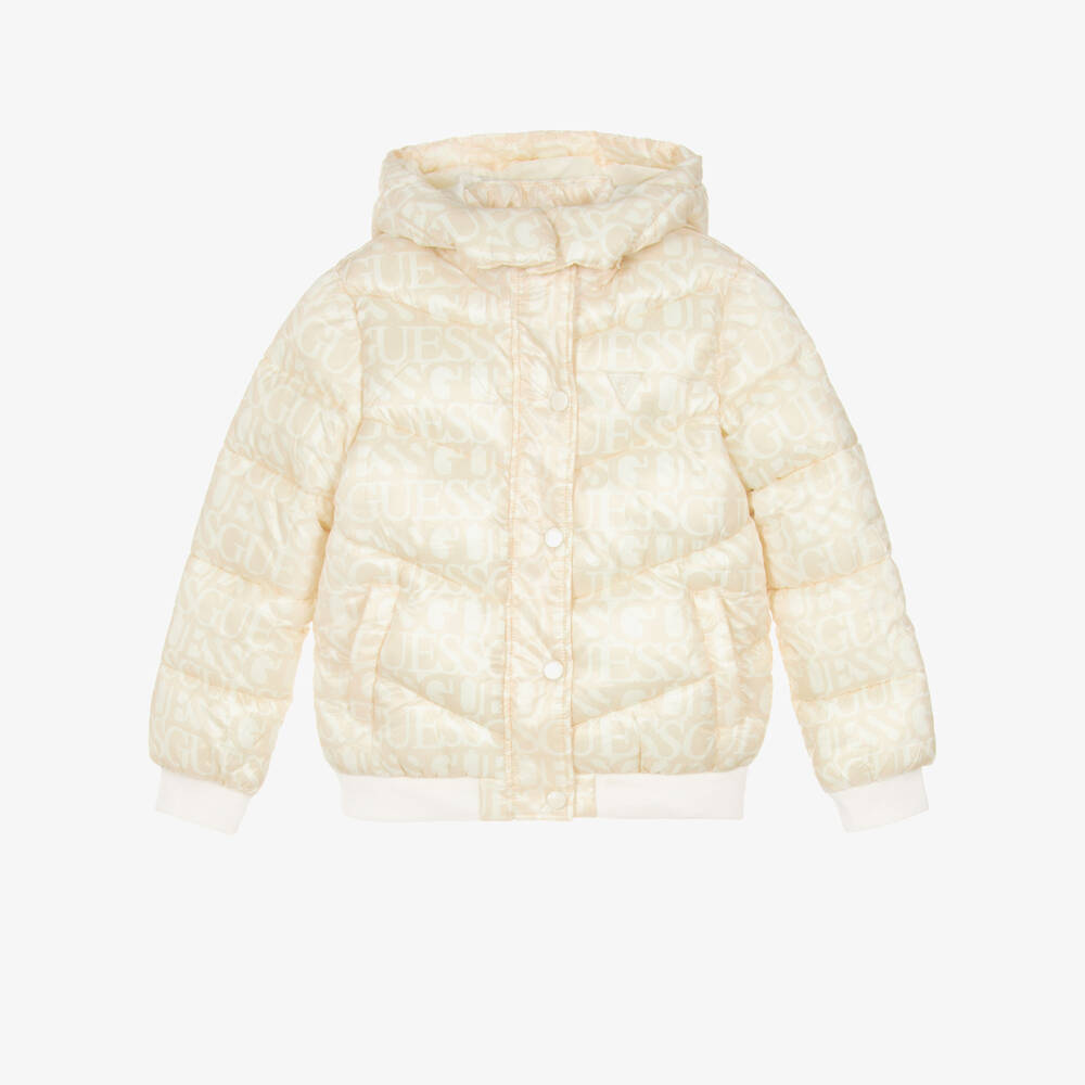 Guess-Кремовая бежевая куртка-пуховик для девочек | Childrensalon Outlet