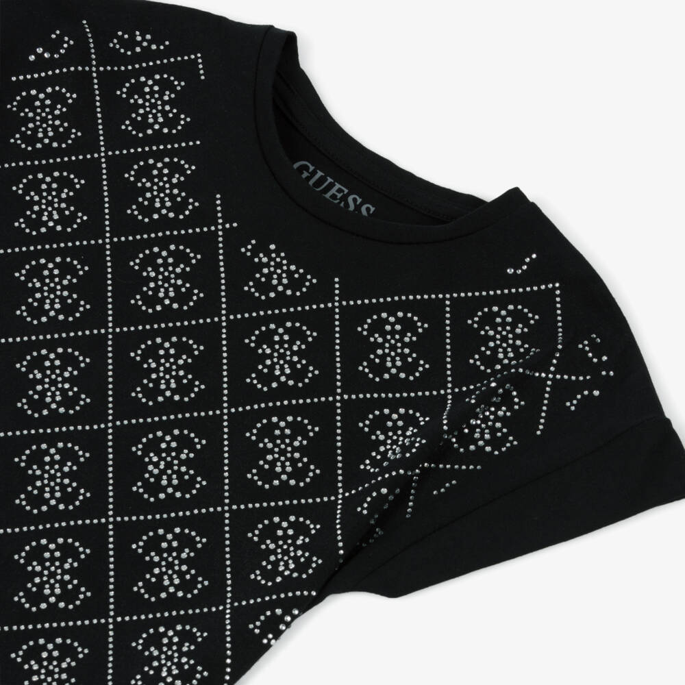 Guess-Junior Girls Black 4G Rhinestone Logo T-Shirt | Childrensalon Outlet