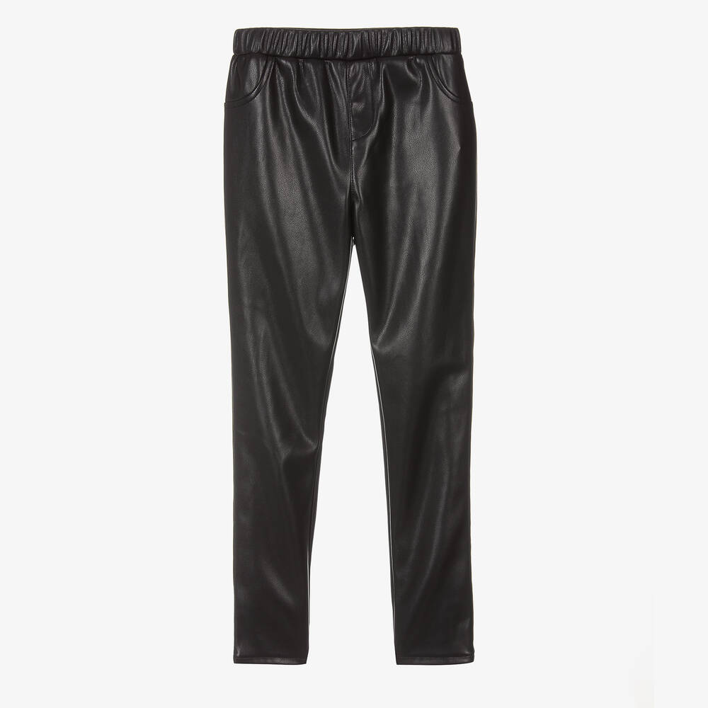 Guess - Junior Girls Black Faux Leather Leggings | Childrensalon