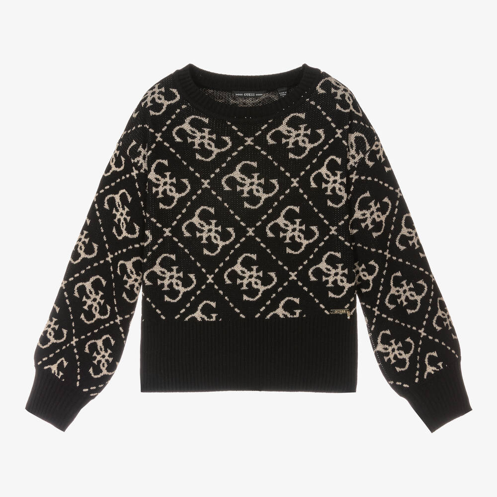 Guess - Pull noir et doré en maille fille | Childrensalon