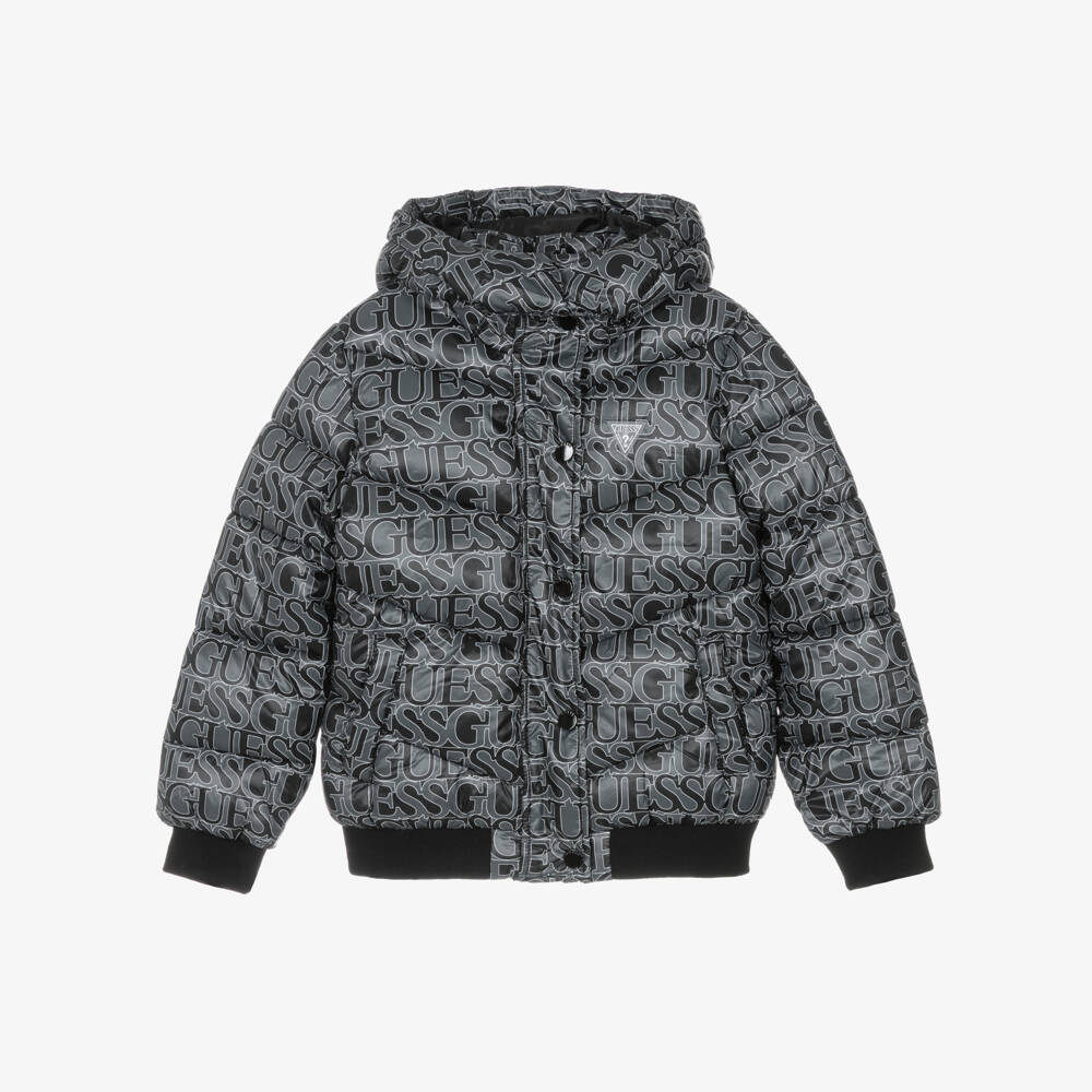 Guess-Junior Girls Black & Grey Logo Puffer Jacket | Childrensalon Outlet
