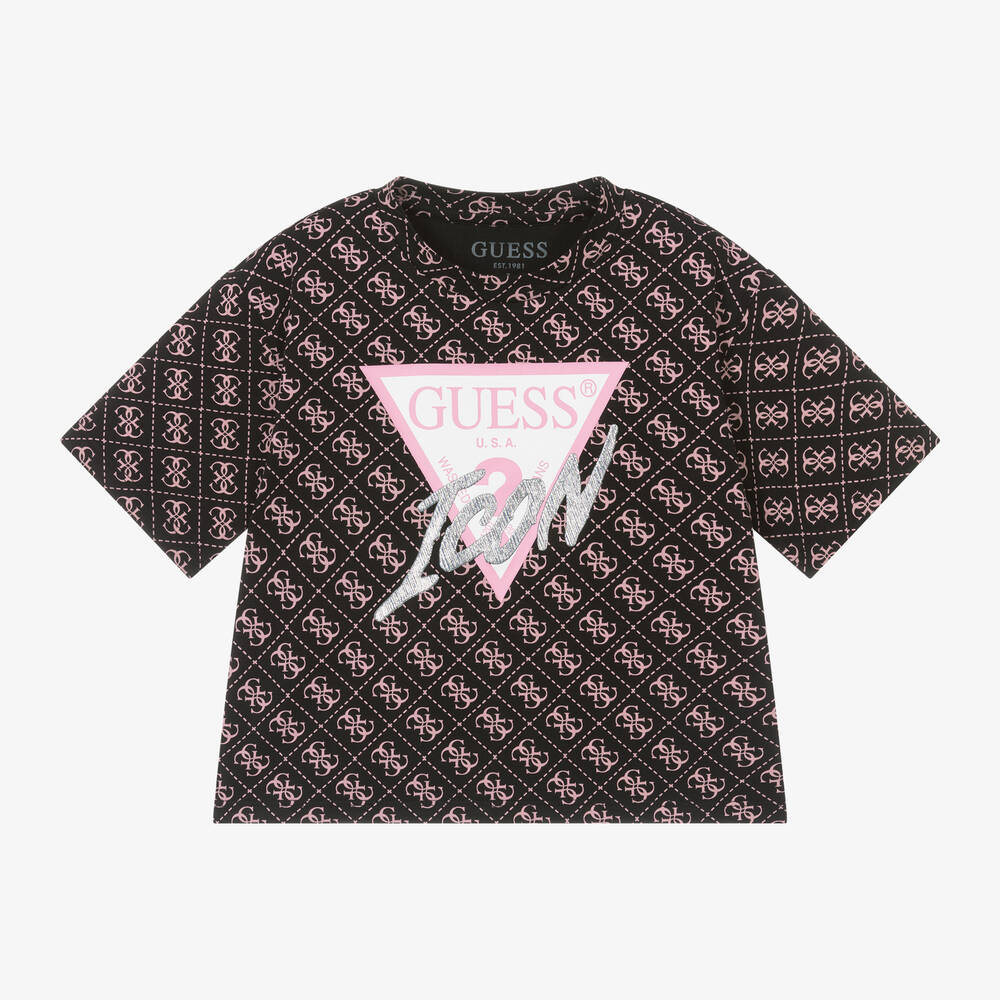 Guess-Junior Girls Black & Pink Cotton T-Shirt | Childrensalon Outlet